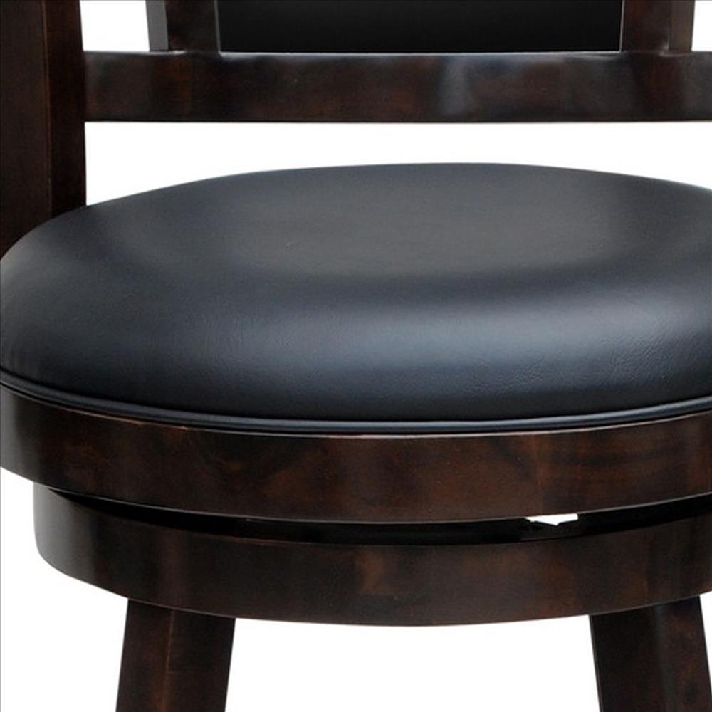 29 Inches Swivel Wooden Frame Counter Stool with Padded Back, Dark Brown - BM239714