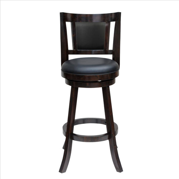 29 Inches Swivel Wooden Frame Counter Stool with Padded Back, Dark Brown - BM239714