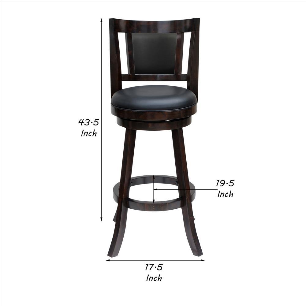 29 Inches Swivel Wooden Frame Counter Stool with Padded Back, Dark Brown - BM239714