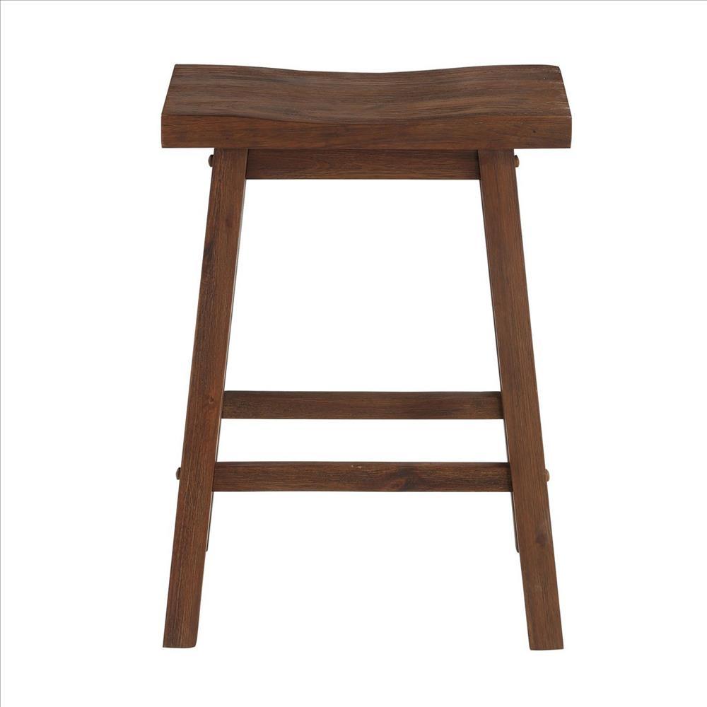 Saddle Design Wooden Counter Stool with Grain Details, Brown - BM239725