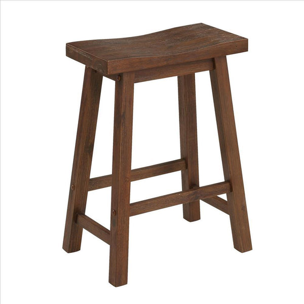 Saddle Design Wooden Counter Stool with Grain Details, Brown - BM239725