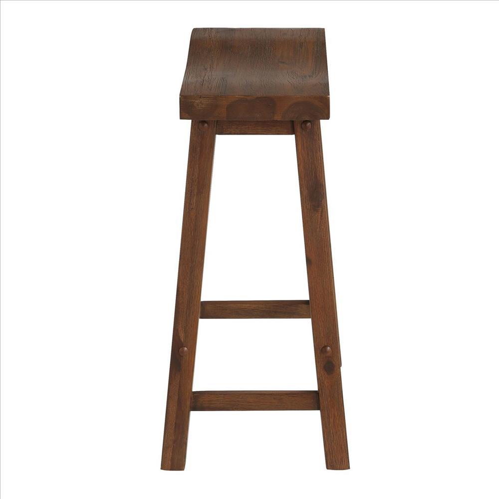 Saddle Design Wooden Counter Stool with Grain Details, Brown - BM239725