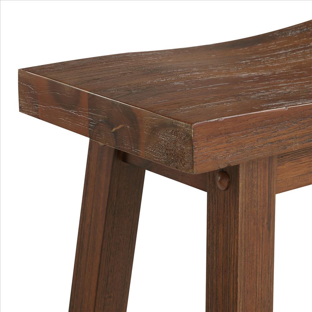 Saddle Design Wooden Counter Stool with Grain Details, Brown - BM239725