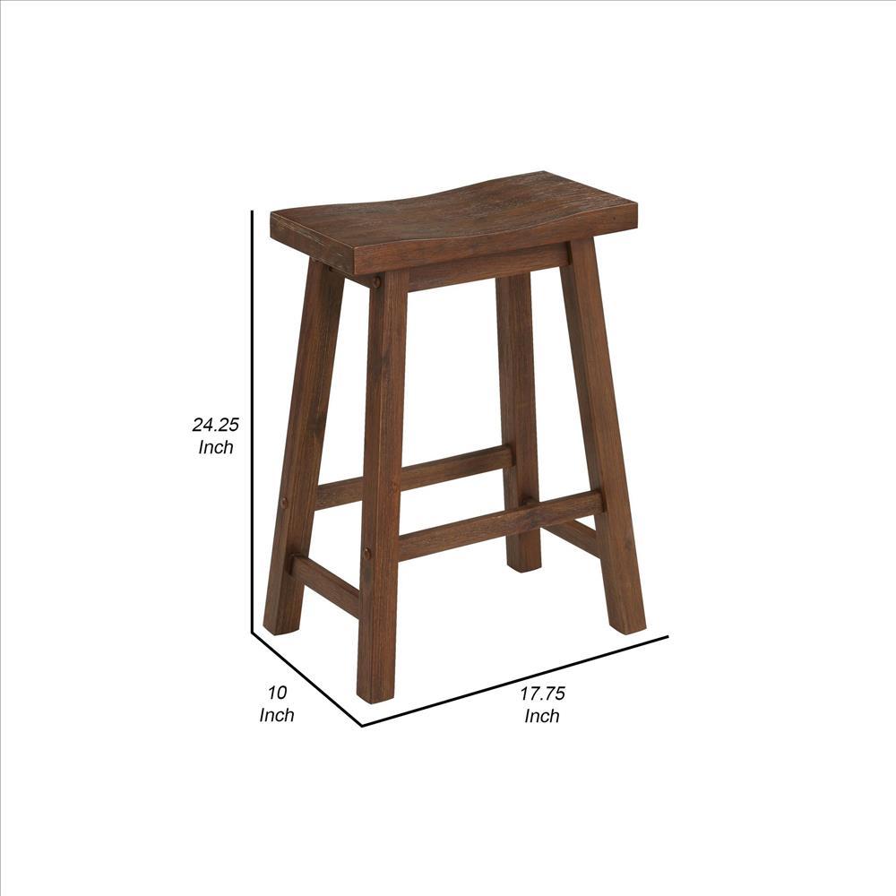 Saddle Design Wooden Counter Stool with Grain Details, Brown - BM239725