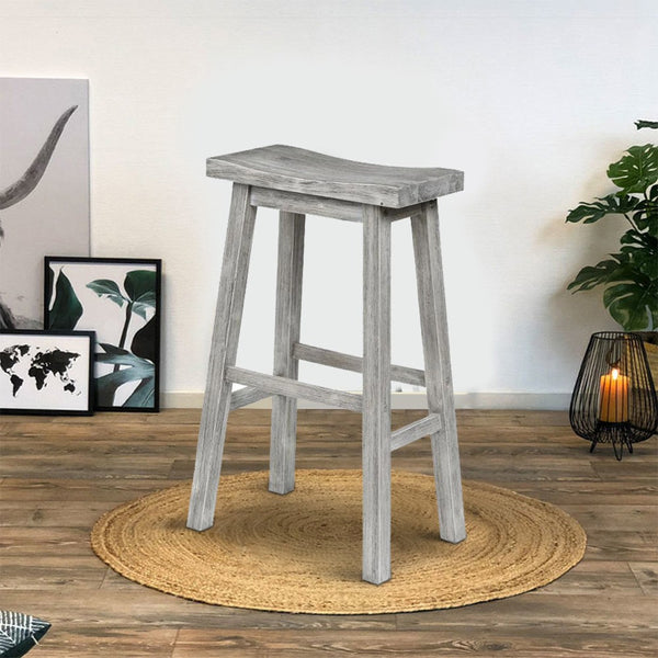 Saddle Design Wooden Barstool with Grain Details, Gray - BM239734