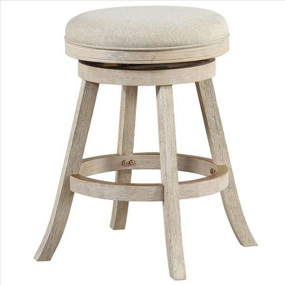 Wooden Swivel Counter Stool with Round Fabric Seat, Gray - BM239735