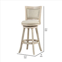 29 Inch Curved Back Wooden Swivel Bar Stool with Nailhead Trim, Gray - BM239739