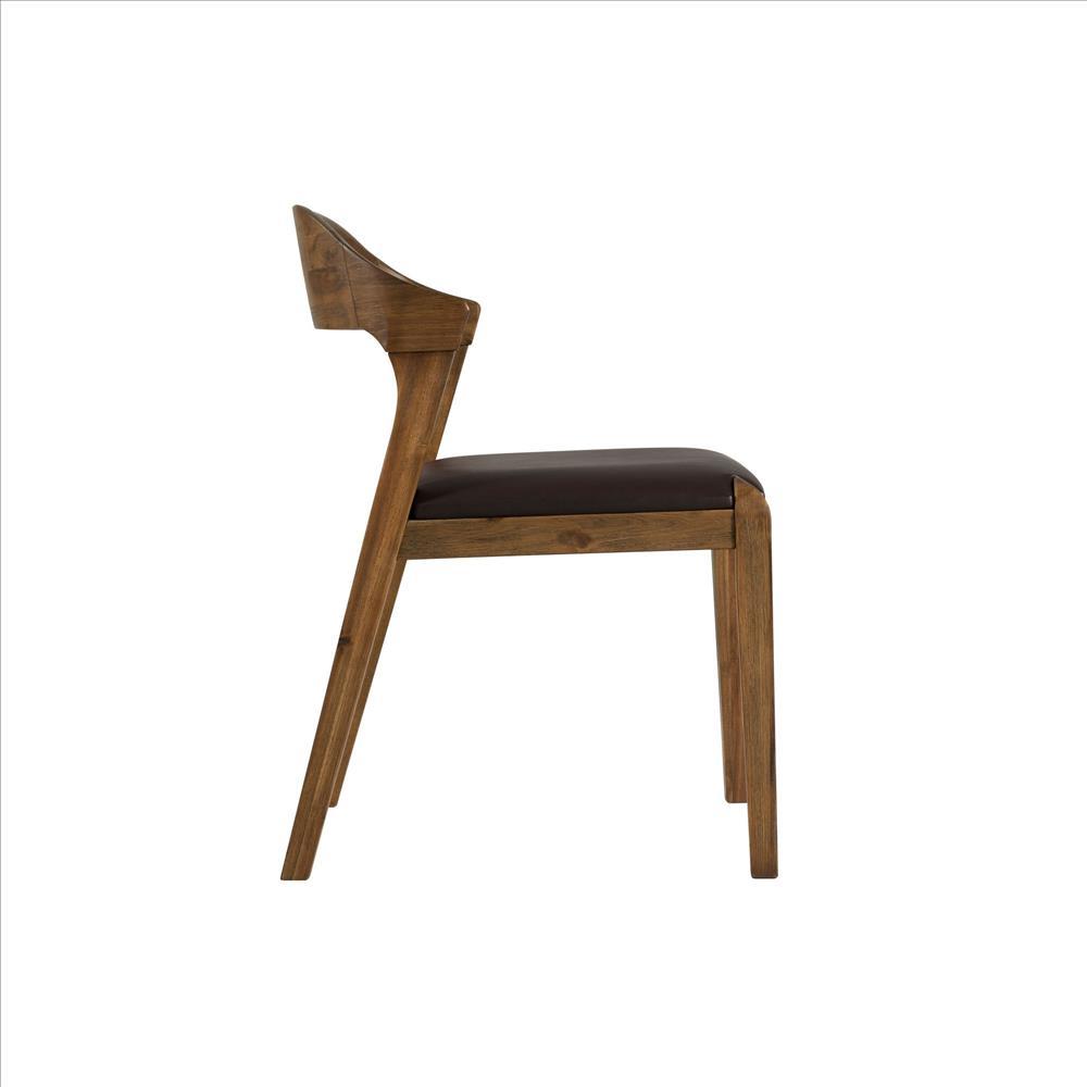 Curved Panel Back Dining Chair with Leatherette Seat, Brown - BM239748