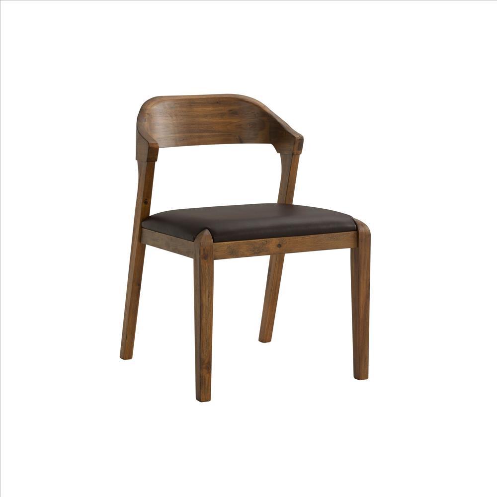 Curved Panel Back Dining Chair with Leatherette Seat, Brown - BM239748