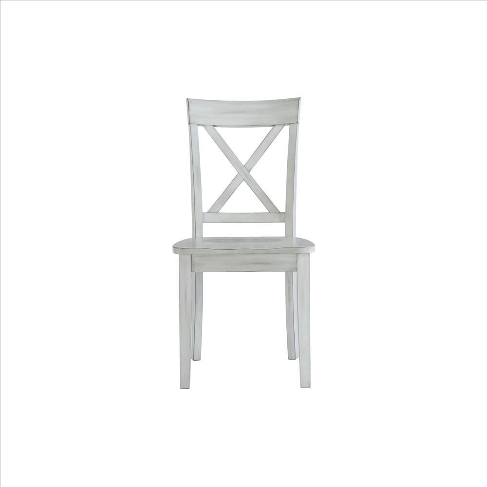 Wooden Dining Chair with X Shaped Back, Set of 2, White - BM239757