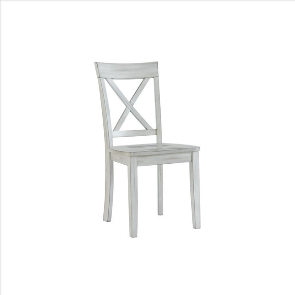 Wooden Dining Chair with X Shaped Back, Set of 2, White - BM239757