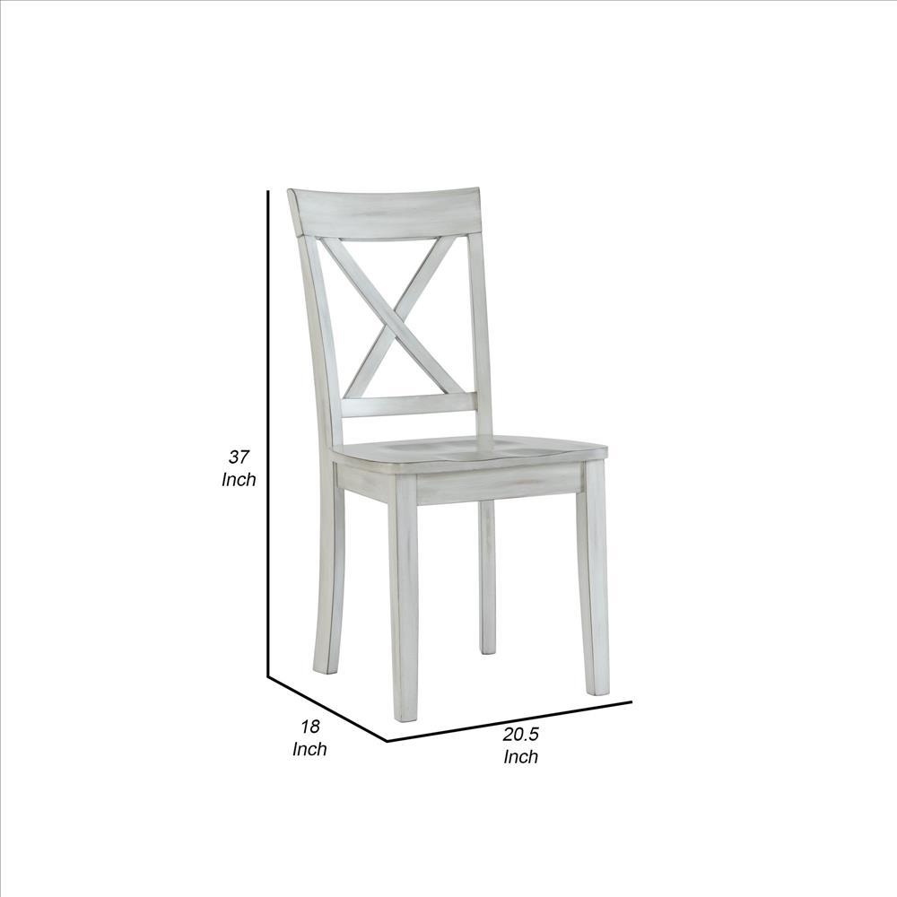 Wooden Dining Chair with X Shaped Back, Set of 2, White - BM239757