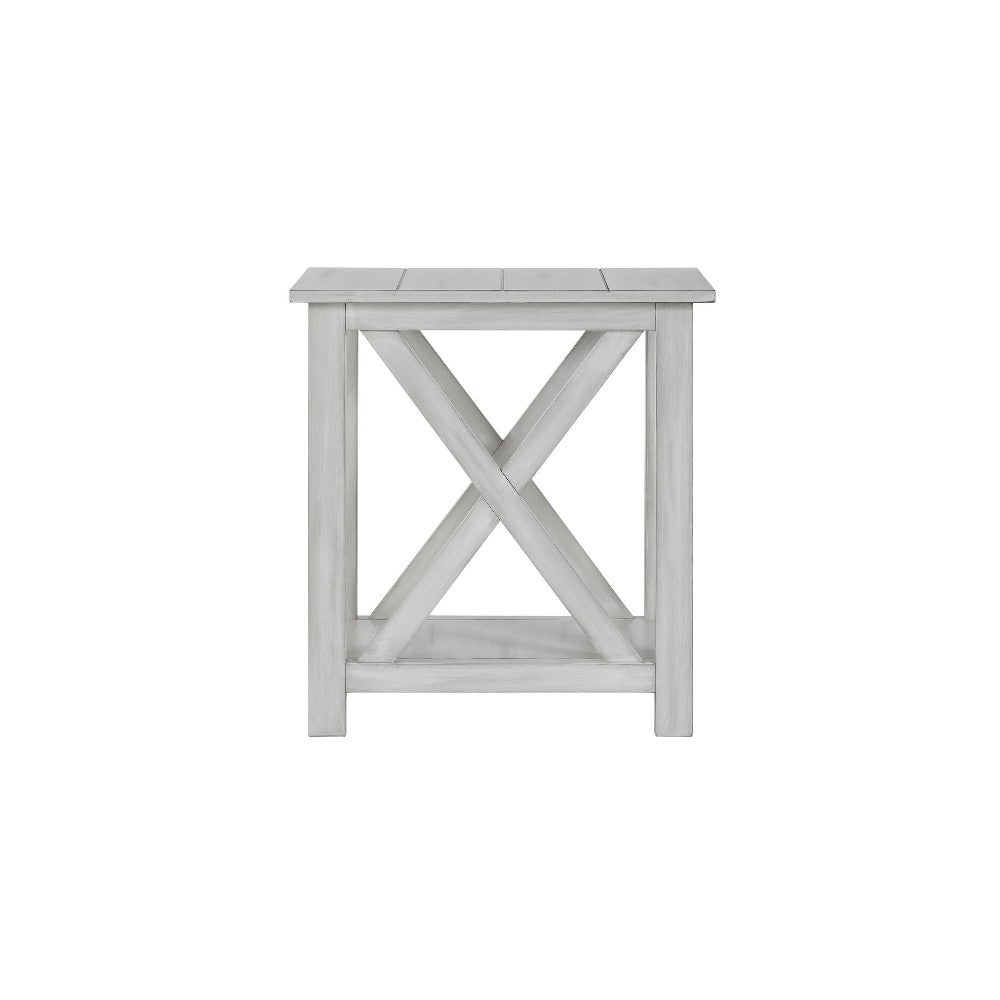 1 Open Shelf Wooden End Table with X Shaped Accents, White - BM239762