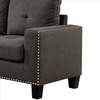 Fabric Upholstered Loveseat with Track Arms and Nailhead Trim, Dark Gray - BM239783