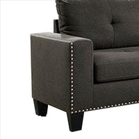 Fabric Upholstered Sofa with Track Arms and Nailhead Trim, Dark Gray - BM239784