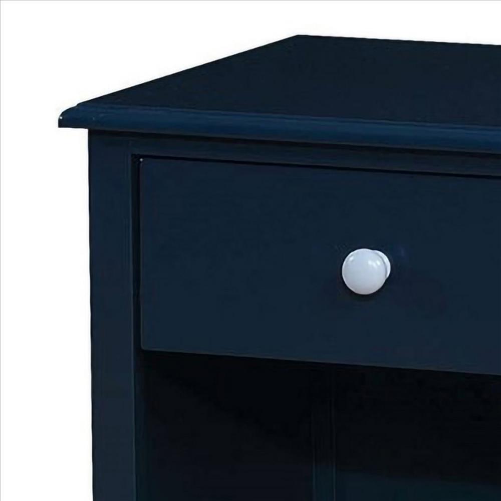 Transitional 1 Drawer Wooden Nightstand with Open Compartment, Blue - BM239794