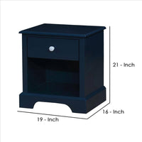 Transitional 1 Drawer Wooden Nightstand with Open Compartment, Blue - BM239794