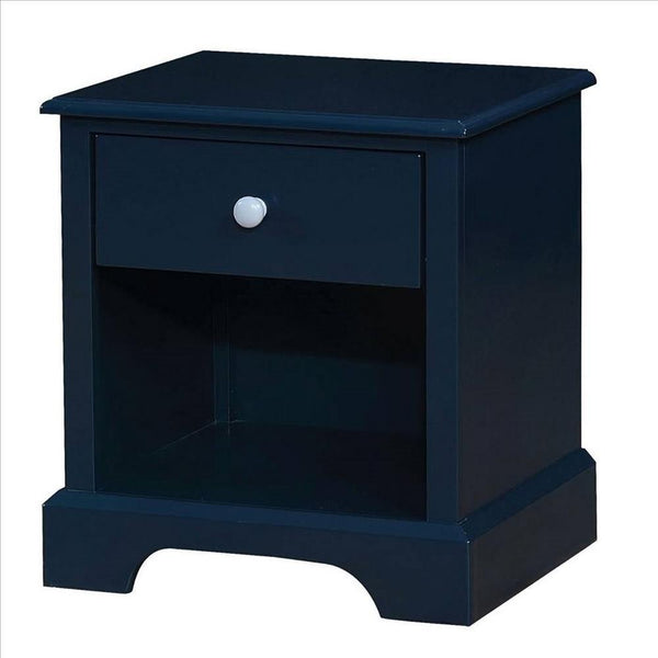 Transitional 1 Drawer Wooden Nightstand with Open Compartment, Blue - BM239794