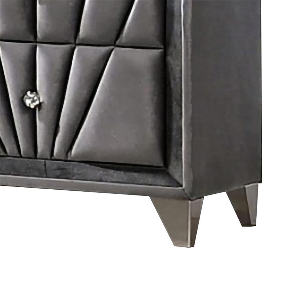 2 Drawer Fabric Frame Nightstand with Tufted Accent, Gray - BM239799