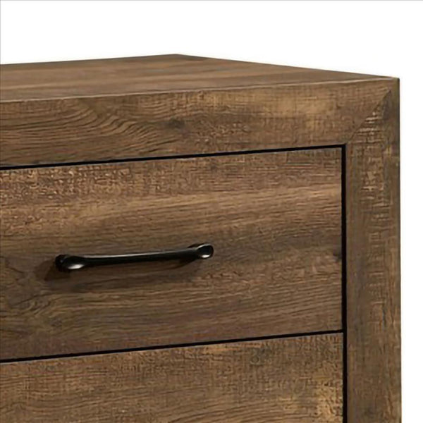 Rustic 2 Drawer Wooden Nightstand with Grain Details, Brown - BM239804