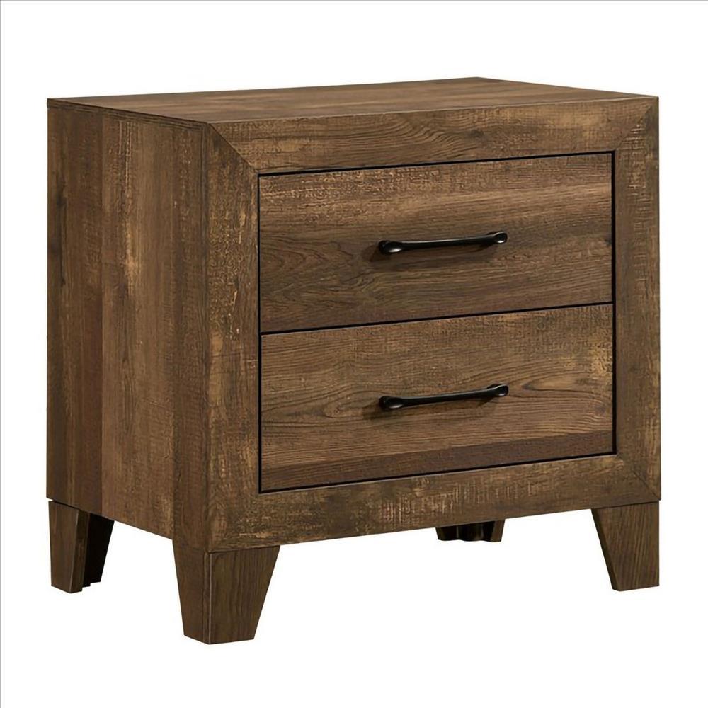 Rustic 2 Drawer Wooden Nightstand with Grain Details, Brown - BM239804