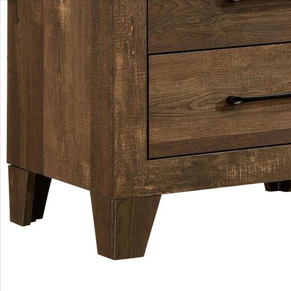 Rustic 2 Drawer Wooden Nightstand with Grain Details, Brown - BM239804
