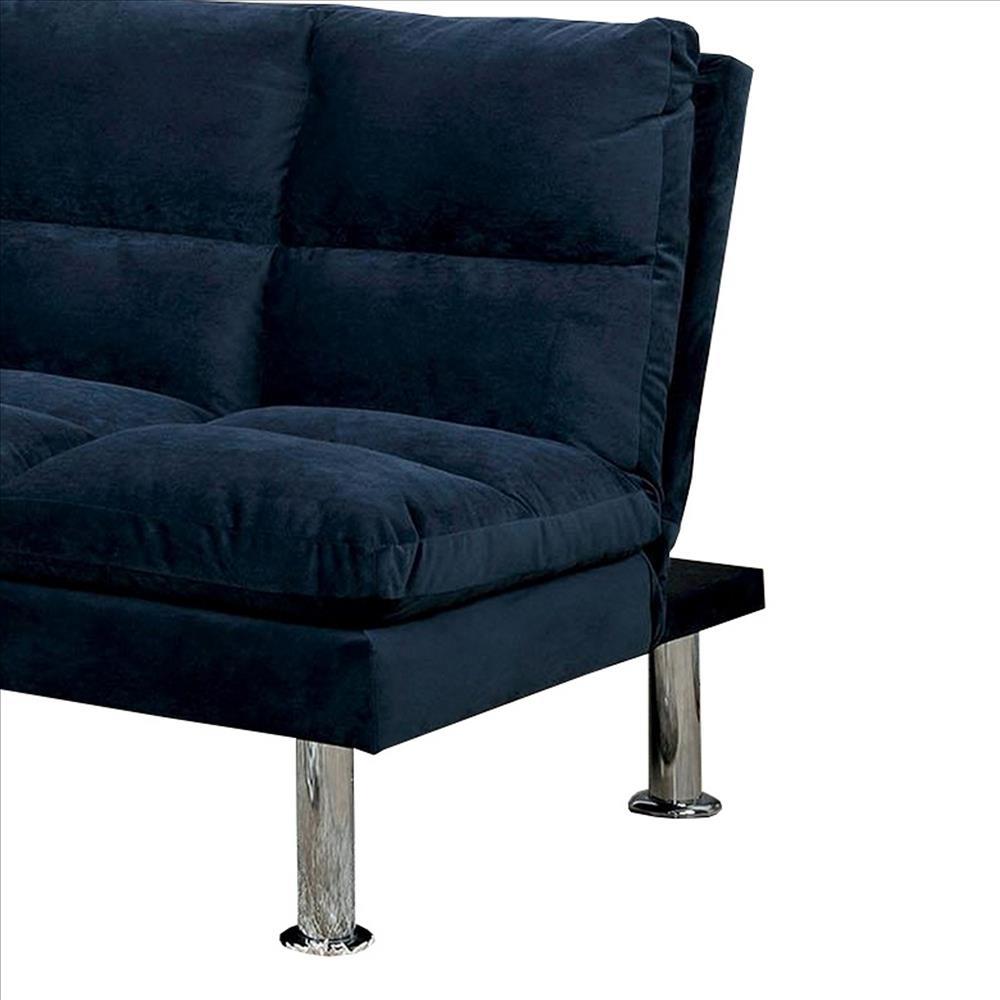 Futon Sofa with Tufted Padded Seating and Metal Legs, Blue - BM239807
