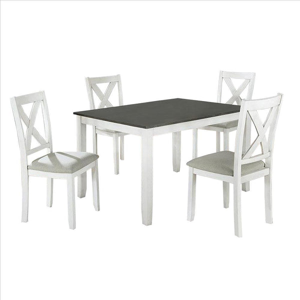 5 Piece Dining Table Set with Padded Seat and X Back, White - BM239816