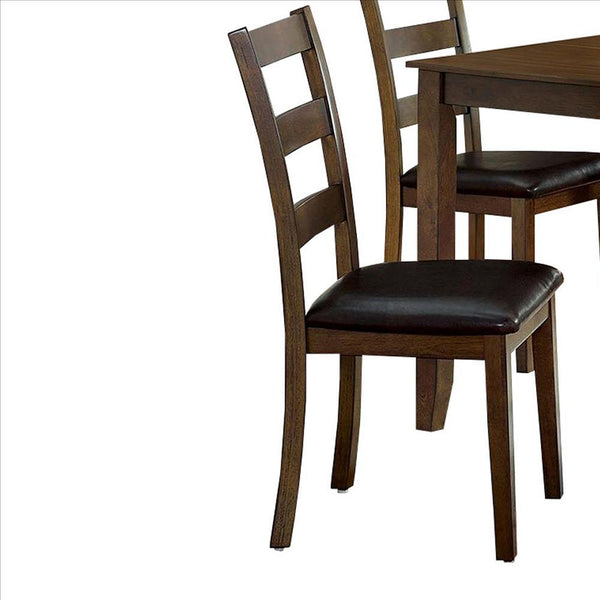 5 Piece Dining Table Set with Leatherette Seating, Brown - BM239827