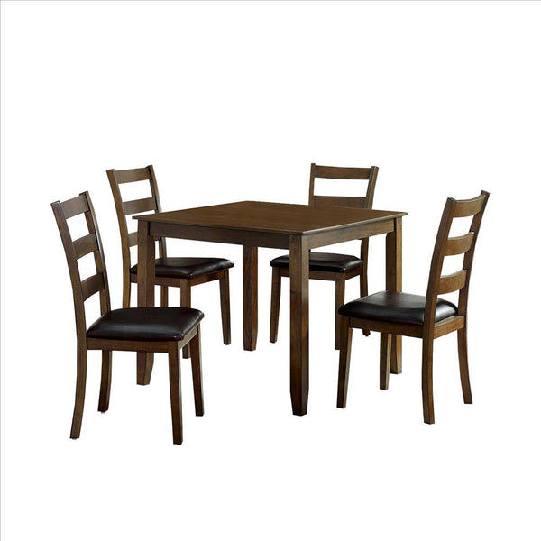 5 Piece Dining Table Set with Leatherette Seating, Brown - BM239827