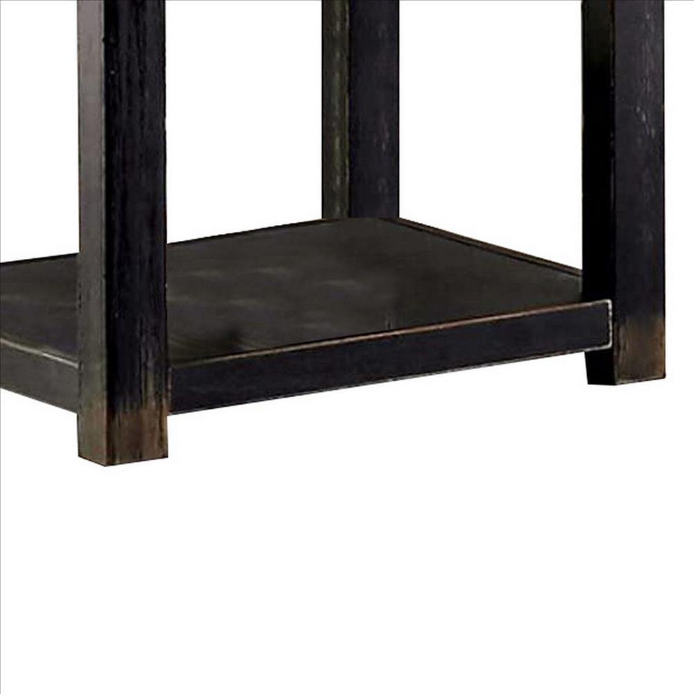 24 Inches Wooden End Table with Open Shelf, Antique Black - BM239833