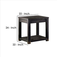 24 Inches Wooden End Table with Open Shelf, Antique Black - BM239833