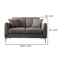 54 Inches Loveseat with Fabric Padded Seat and Metal Legs, Gray - BM239845