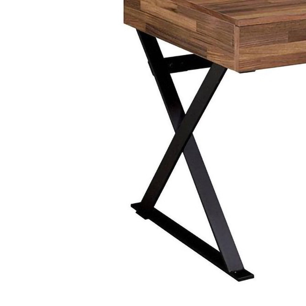 Industrial 3 Drawer Writing Desk with X Legs, Brown and Black - BM240034