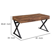 Industrial 3 Drawer Writing Desk with X Legs, Brown and Black - BM240034