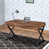 Industrial 3 Drawer Writing Desk with X Legs, Brown and Black - BM240034