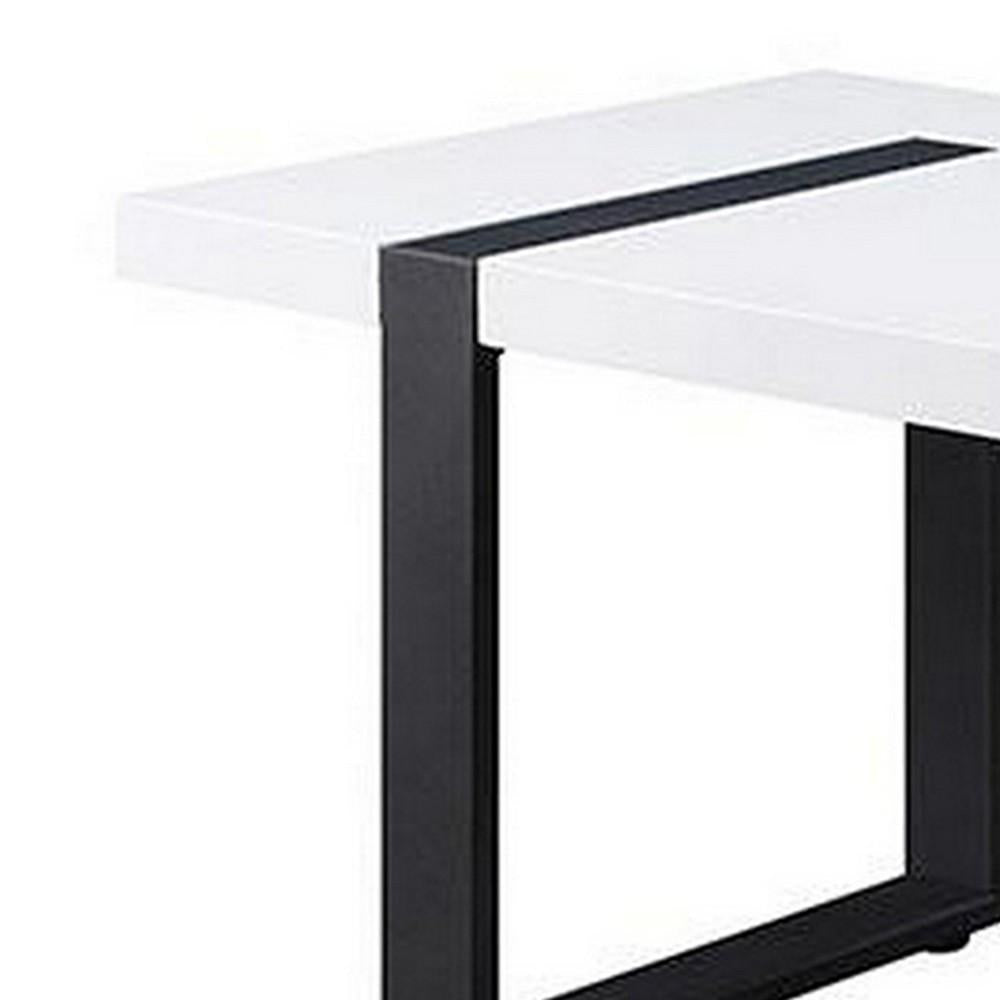 Two Tone Modern Coffee Table with Metal Legs, White and Black - BM240038