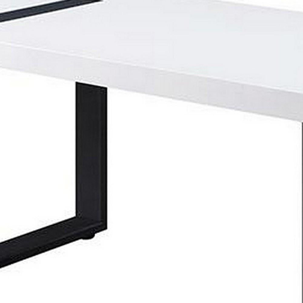 Two Tone Modern Coffee Table with Metal Legs, White and Black - BM240038