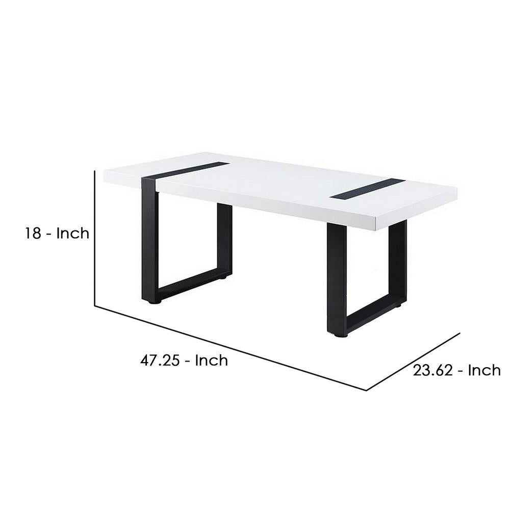 Two Tone Modern Coffee Table with Metal Legs, White and Black - BM240038