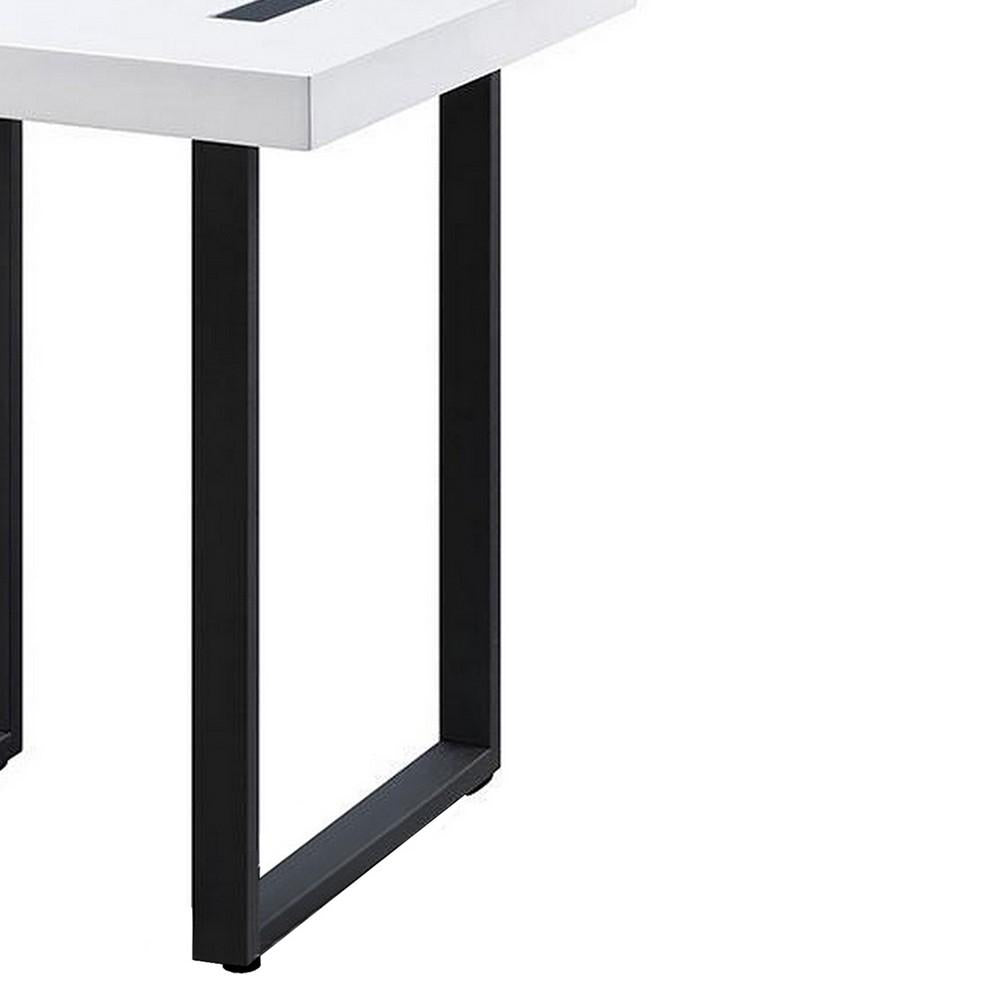 Two Tone Modern End Table with Metal Legs, White and Black - BM240039