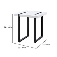 Two Tone Modern End Table with Metal Legs, White and Black - BM240039