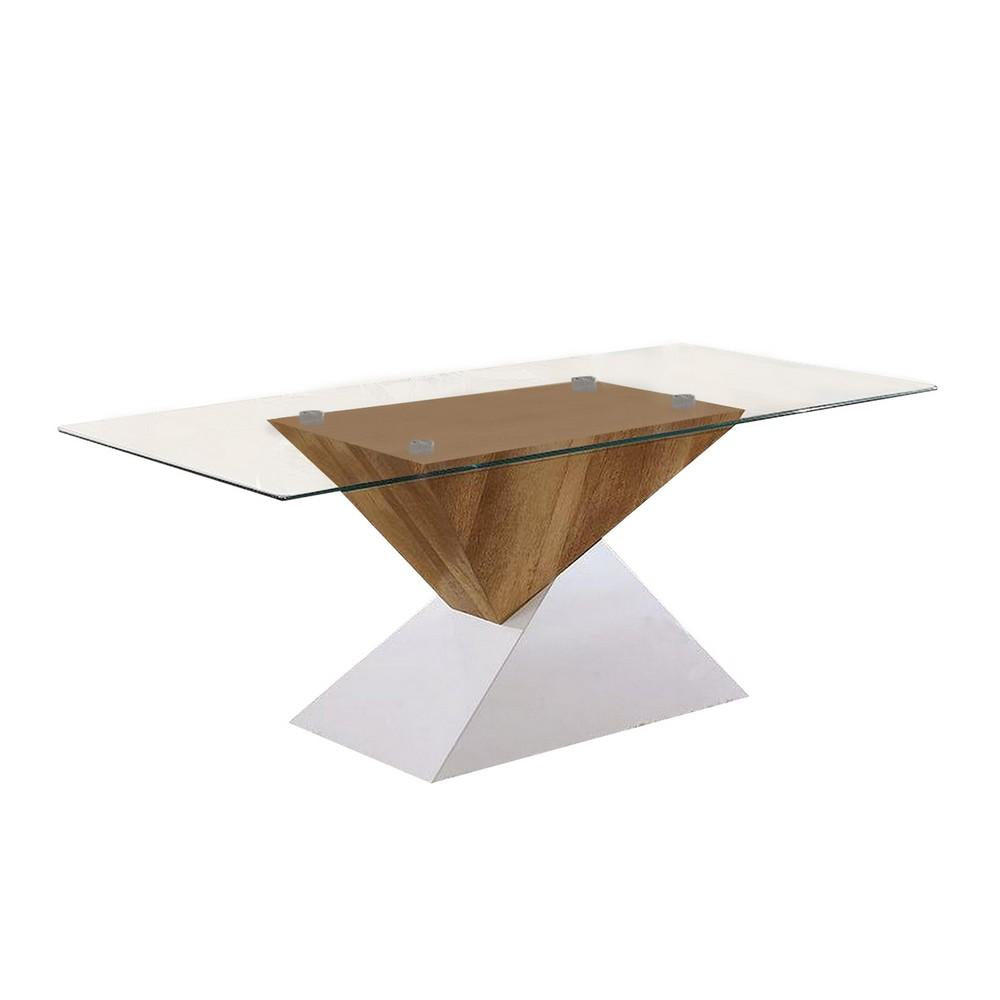 Two Tone Wooden End Table with Pedestal Base, White and Brown - BM240044