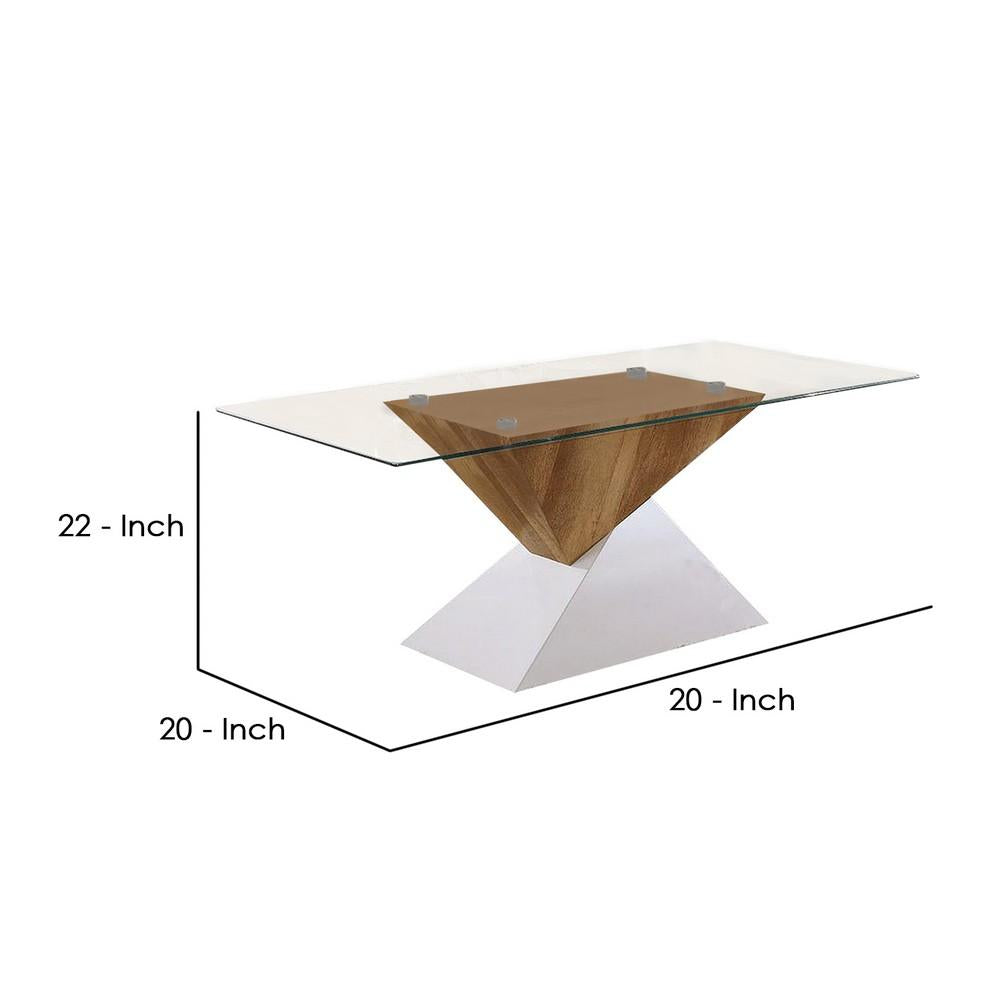 Two Tone Wooden End Table with Pedestal Base, White and Brown - BM240044