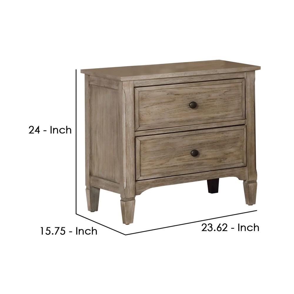 2 Drawer Wooden Nightstand with USB Slot, Gray - BM240046