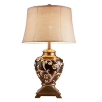 Table Lamp with Filigree Accent Base and Fabric Shade, Brown - BM240299