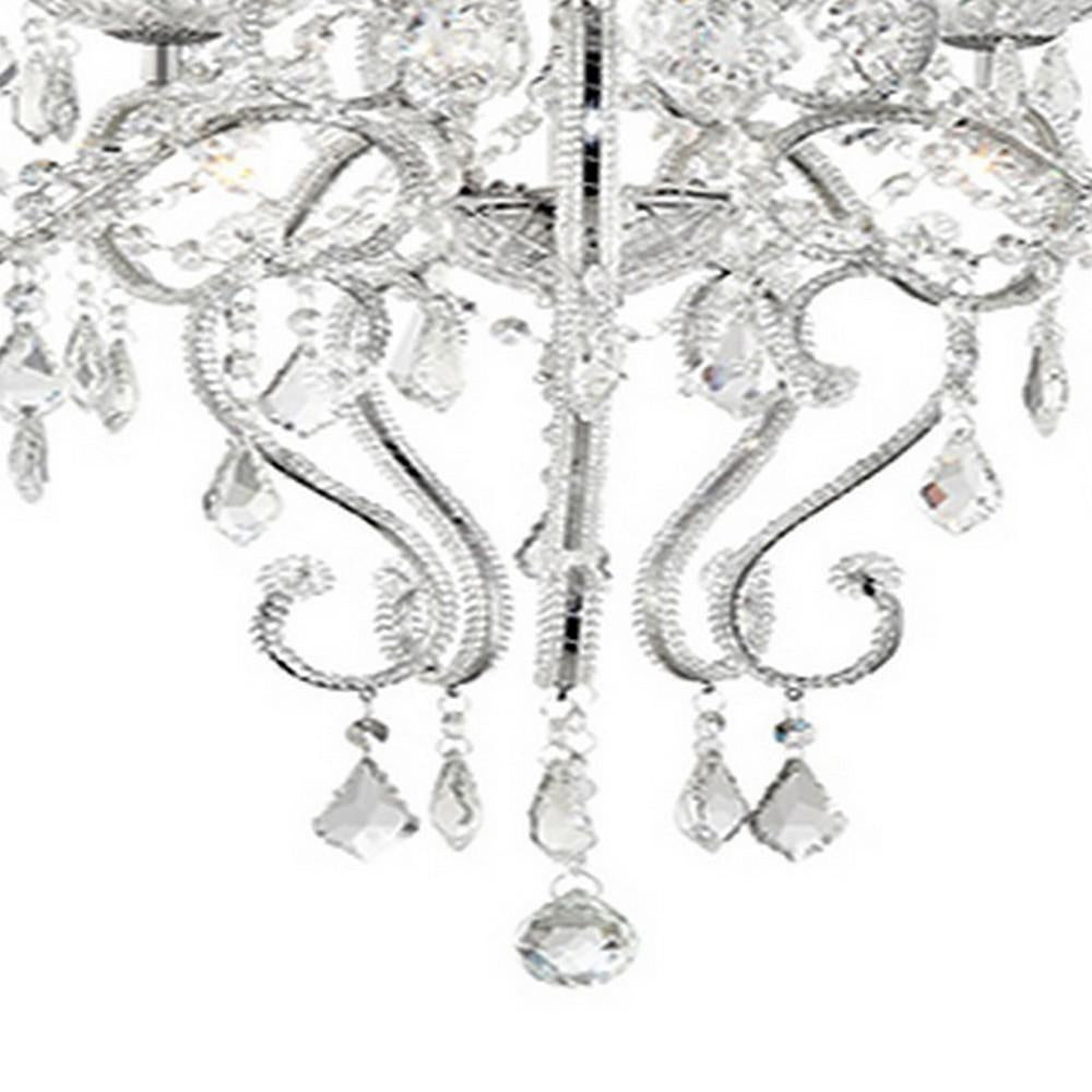 32 Inch Ceiling Lamp with Hanging Crystals, Round Canopy, Silver - BM240301