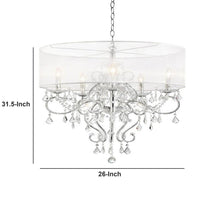 32 Inch Ceiling Lamp with Hanging Crystals, Round Canopy, Silver - BM240301