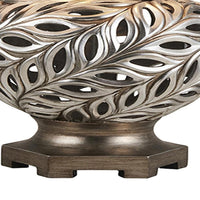 Table Lamp with Scrolled Peacock Feather Cutout Base, Silver - BM240303