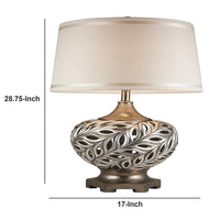 Table Lamp with Scrolled Peacock Feather Cutout Base, Silver - BM240303