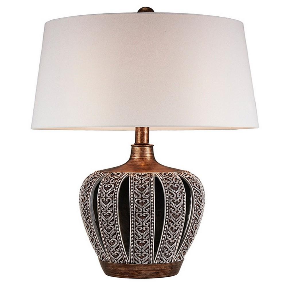 Table Lamp with Curved Paneled Polyresin Base, Bronze - BM240306